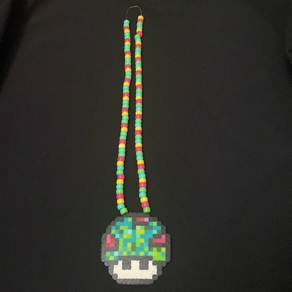 Rave Mushroom￼￼ Kandi Perler Necklace EDM EDC Fest Rave Dance bead necklace - Picture 4 of 4